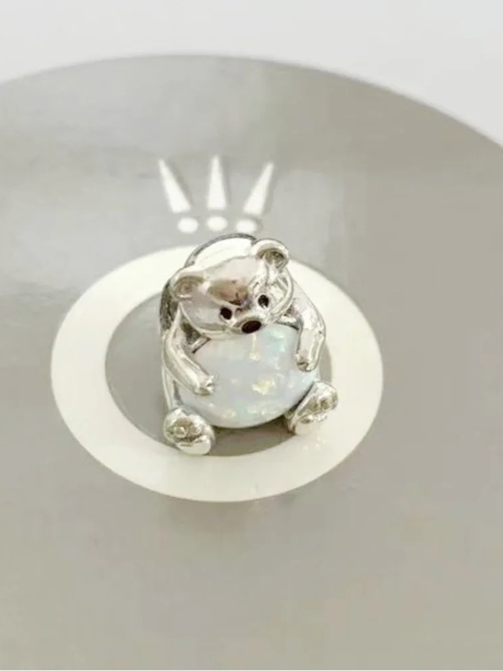 Pandora Sterling Silver Teddy Bear Charm with Opalescent Stone - Silver & White